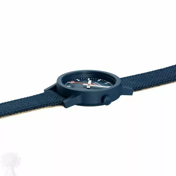 Picture of Ladies Eco-Friendly Mondaine Ocean Blue Watch stretched out flat